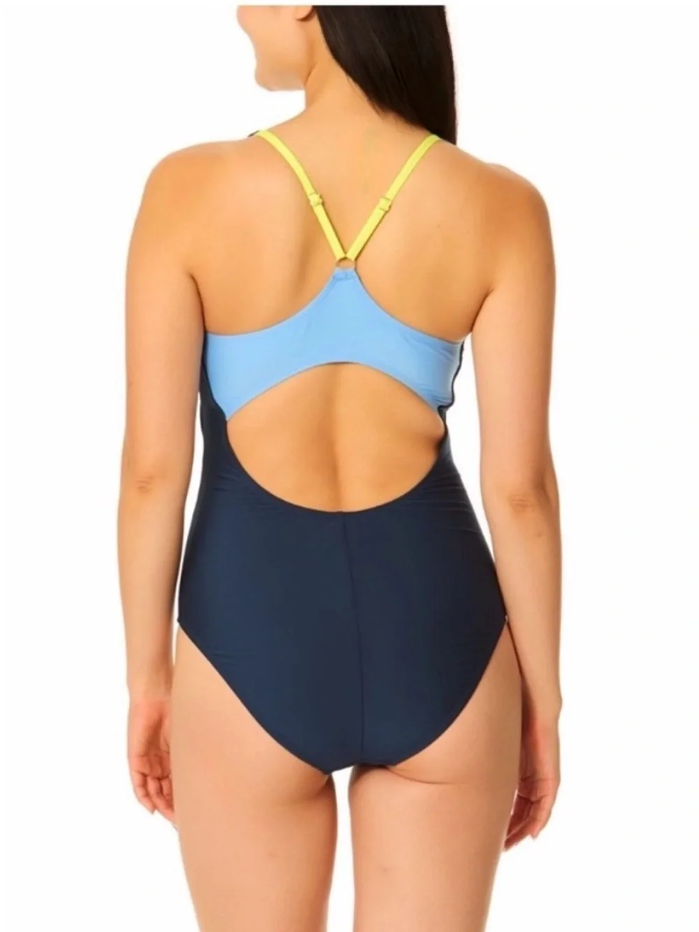 Champion Navy One-Piece Swimsuit with Yellow and Light Blue Panels